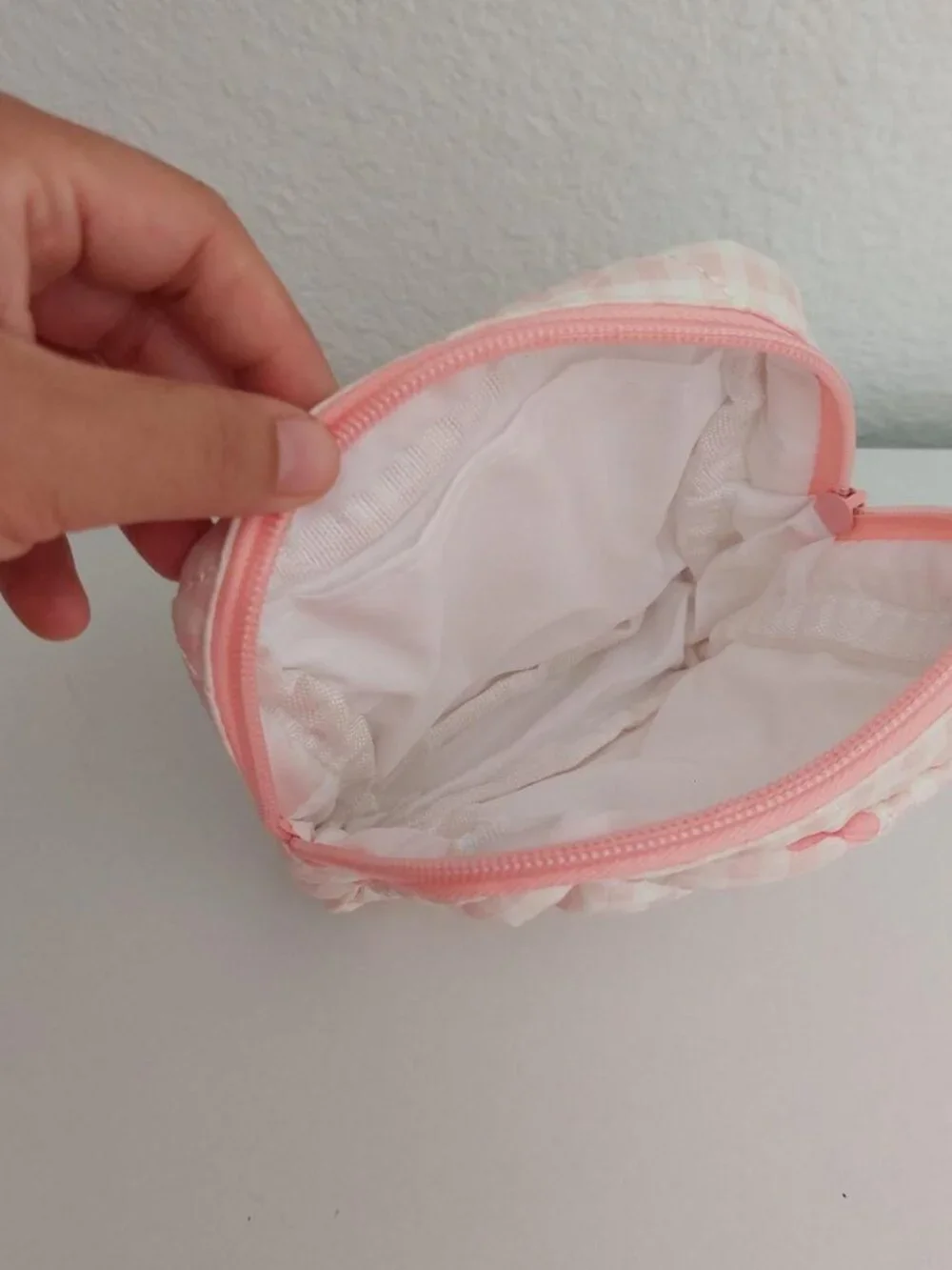 pink bow plad gingham make up pouch small square bag